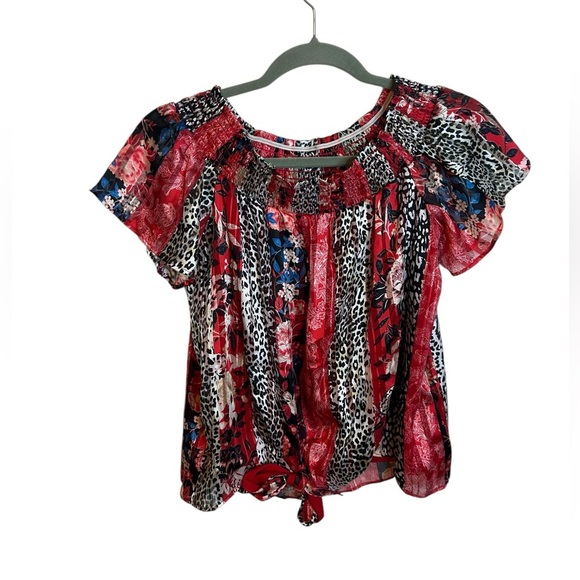 Inc. Animal Print Eccentric Patterned Off The Shoulder Tie Front Blouse - Picture 1 of 4